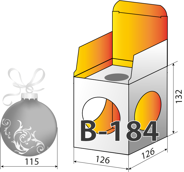 схема с размерами для упаковки ёлочного шара 115 мм