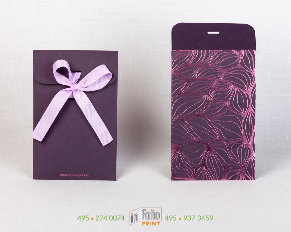 Темно-фиолетовый картон с розовой фольгой и репосовой лентой
